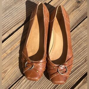 Frye Anna Harness Ring Flats | Cognac Leather | Studded Square Toe | Women’s 9